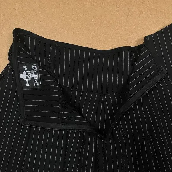 Vintage Lip Service Gangsta Pranksta Pinstripe Black Mini Skirt Medium Y2K Goth - Picture 8 of 15